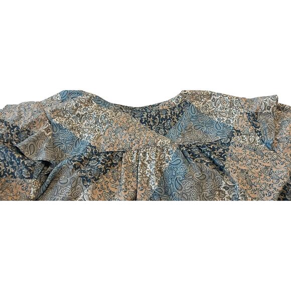 TIME & TRU LONG SLEEVE PEASANT BLOUSE, WOMENS, XL(16-18), BLUE TAN WHITE PAISLEY - Picture 5 of 10